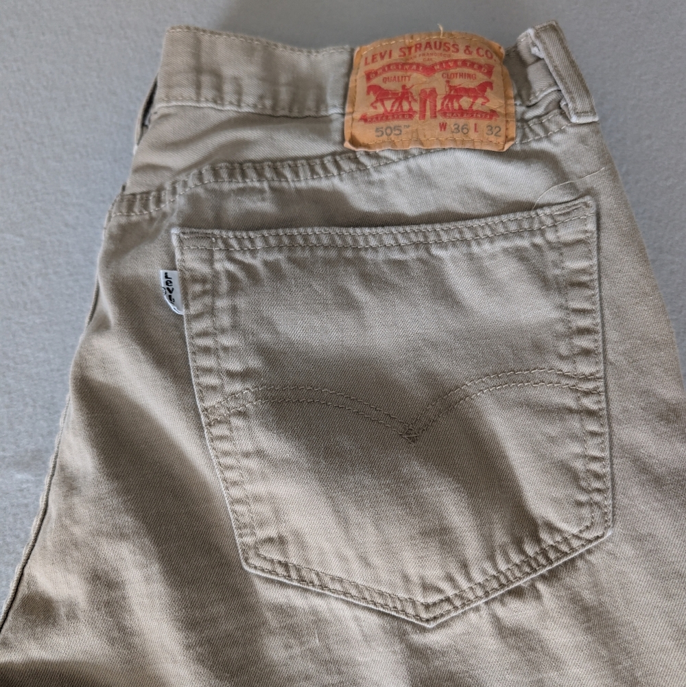 Levis Mens 505 Regular Fit Straight Leg Jeans Beige Khaki 36x32 Workwear Casual image 5